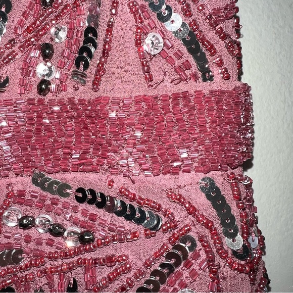 NEW NWT Mac Duggal Geometric Patterned Sequin Midi Dress Rosewood - Picture 12 of 13